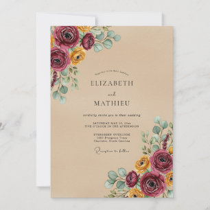 Convite Casamento Outonal Floral Bege