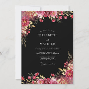 Convite Casamento Outonal Floral Pintura Borgonha