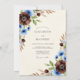 Convite Casamento Outonal Florestal Azul Chocolate