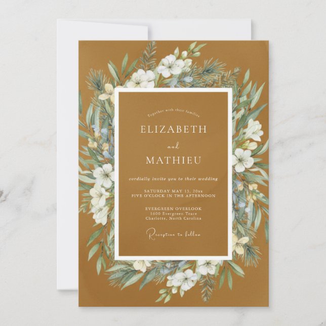 Convite Casamento Outonal Gracioso em Ocre (Frente)