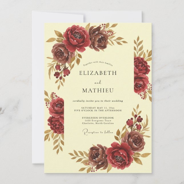 Convite Casamento Outonal Granate (Frente)