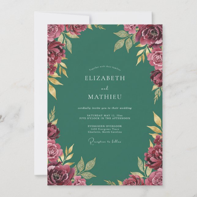 Convite Casamento Outonal Grandioso Marrom-Vermelhado (Frente)