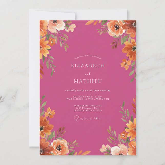 Convite Casamento Outonal Jubilante Magenta (Frente)