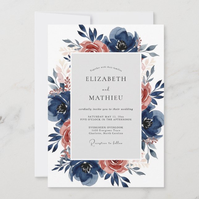 Convite Casamento Outonal Luxuoso Azul Marinho (Frente)
