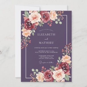 Convite Casamento Outonal Luxuoso de Ameixa