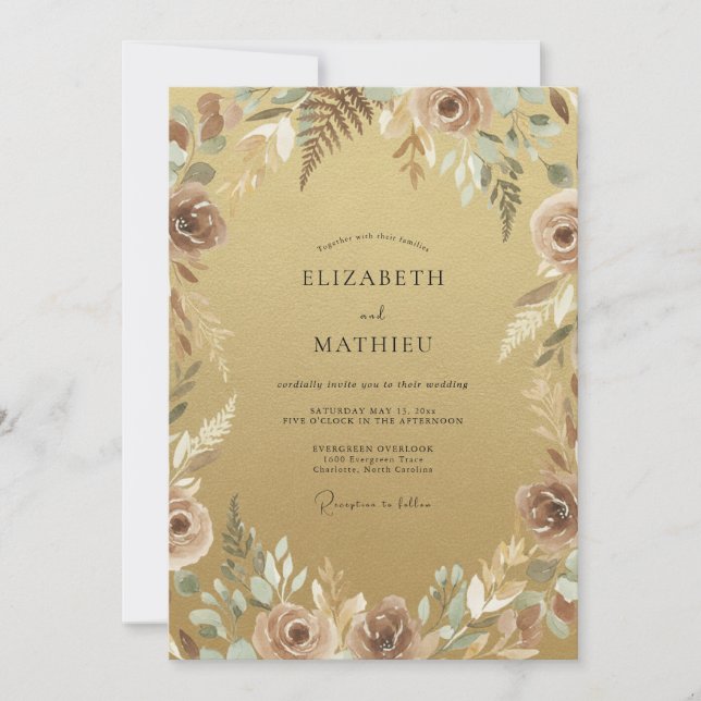 Convite Casamento Outonal Luxuoso Dourado (Frente)