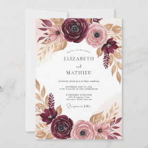 Convite Casamento Outonal Luxuoso em Borgonha