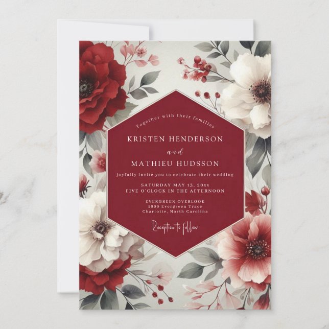 Convite Casamento Outonal Majestoso Borgonha (Frente)