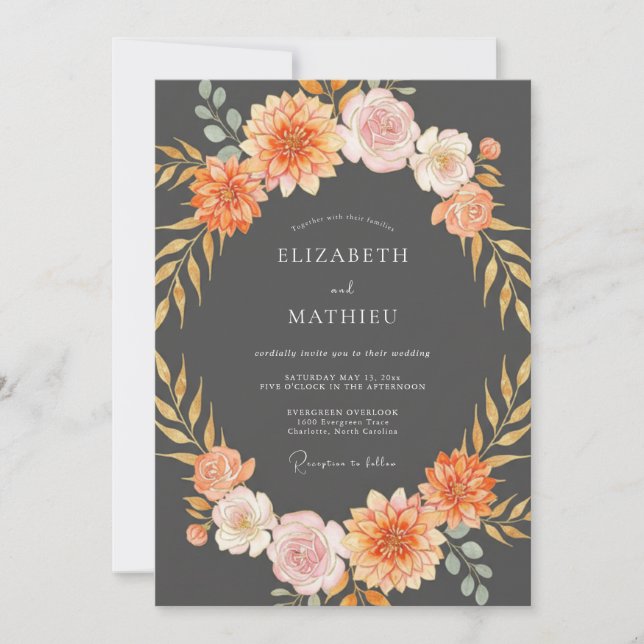 Convite Casamento Outonal Mal-humorado com Carvão Vegetal (Frente)