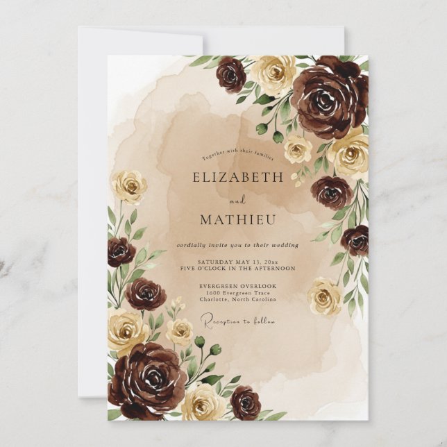 Convite Casamento Outonal Mal-humorado Marrom Chocolate (Frente)