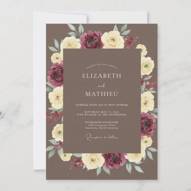 Convite Casamento Outonal Mal-humorado Marrom Mocha (Frente)