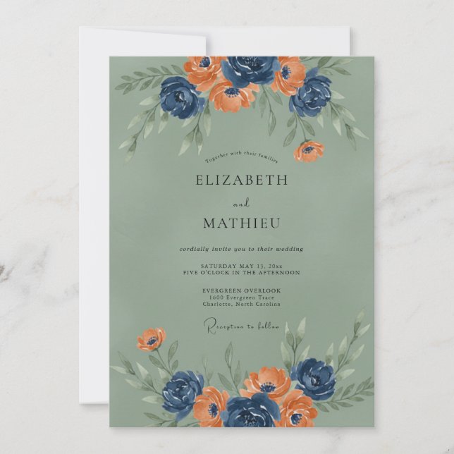 Convite Casamento Outonal Malhado em Verde Sálvia (Frente)
