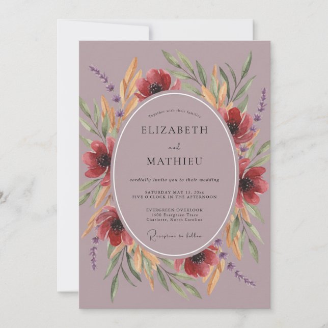 Convite Casamento Outonal Malva Sombrio (Frente)