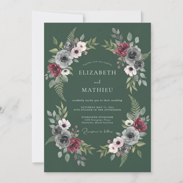 Convite Casamento Outonal Moody em Verde Caçador (Frente)