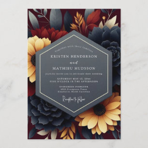 Convite Casamento Outonal Naval Burgundy Mal-humorado