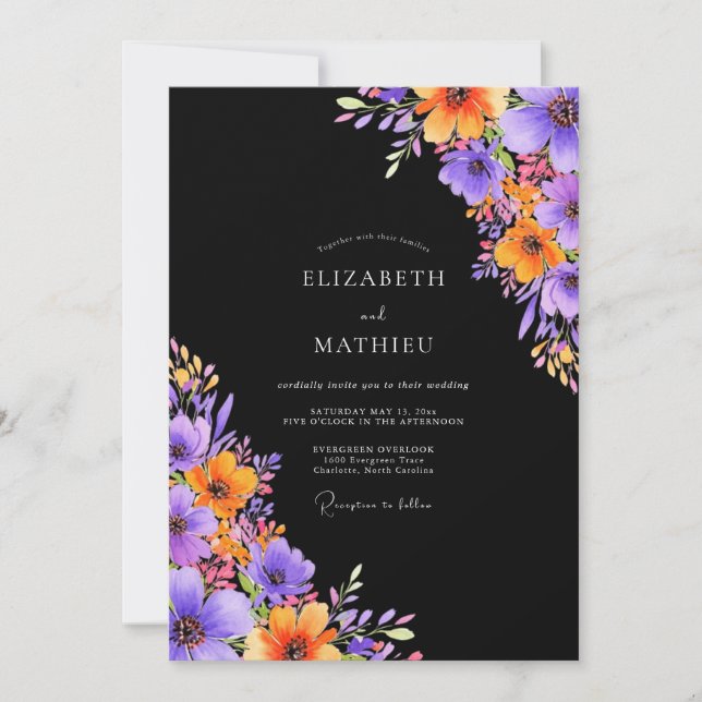 Convite Casamento Outonal Negro Lustroso (Frente)