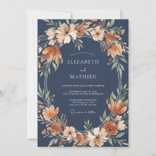 Convite Casamento Outonal Opulento Azul Naval