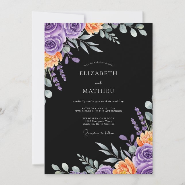Convite Casamento Outonal Opulento Preto (Frente)