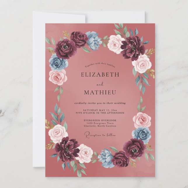Convite Casamento Outonal Opulento Rosa-Claro (Frente)