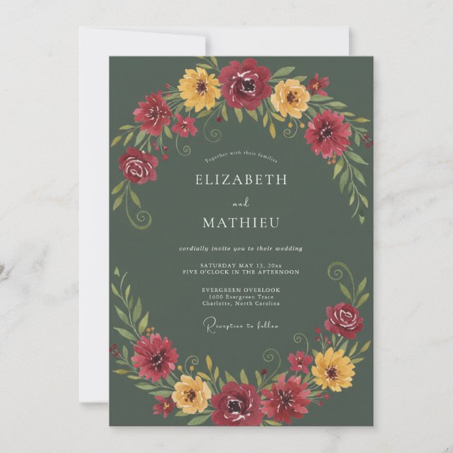 Convite Casamento Outonal Ousado em Verde Musgo (Frente)