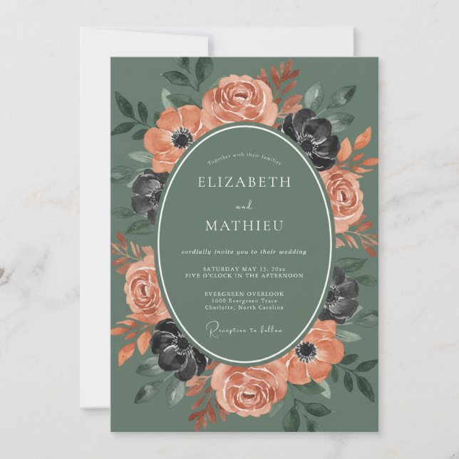Convite Casamento Outonal Ousado em Verde Sage (Frente)