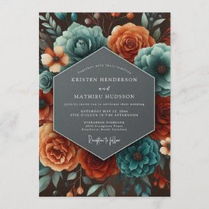 Convite Casamento Outonal Paprika Azul-Verde