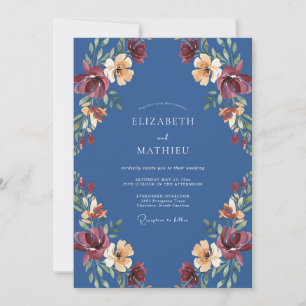 Convite Casamento Outonal Pintado em Azul Aço