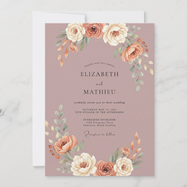 Convite Casamento Outonal Poético Malva (Frente)