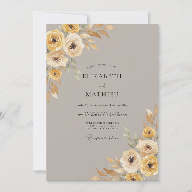 Convite Casamento Outonal Polido em Ocre (Frente)