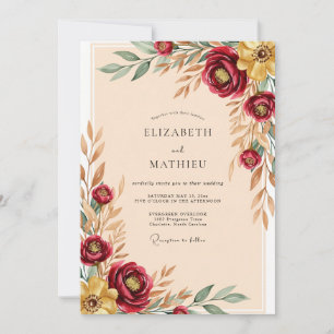 Convite Casamento Outonal Quente Borgonha