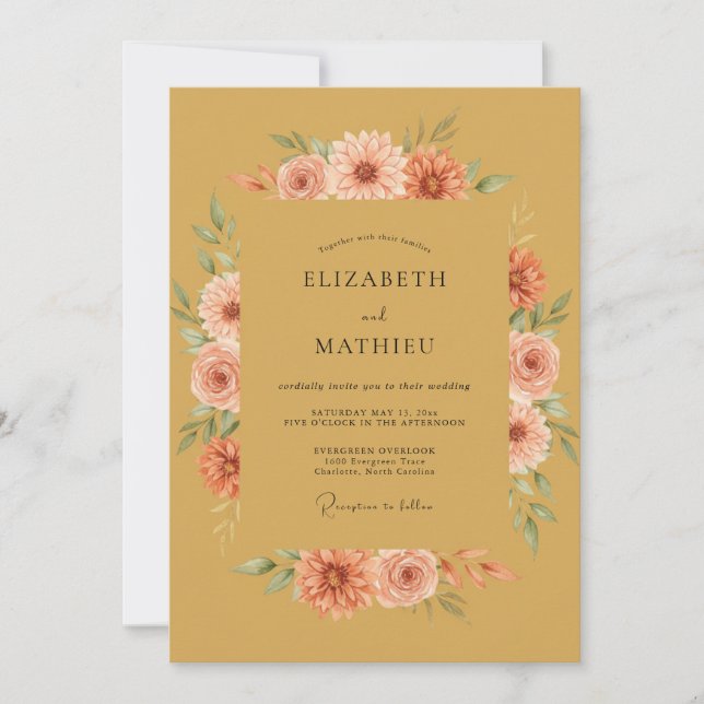 Convite Casamento Outonal Quente em Ocre (Frente)
