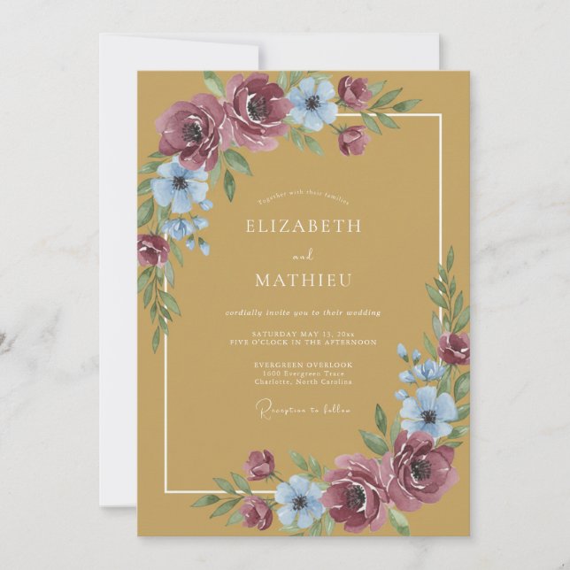 Convite Casamento Outonal Radiante em Amarelo Mostarda (Frente)