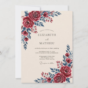 Convite Casamento Outonal Refined Burgundy