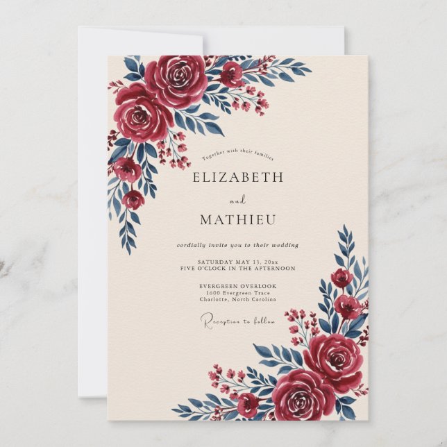 Convite Casamento Outonal Refined Burgundy (Frente)
