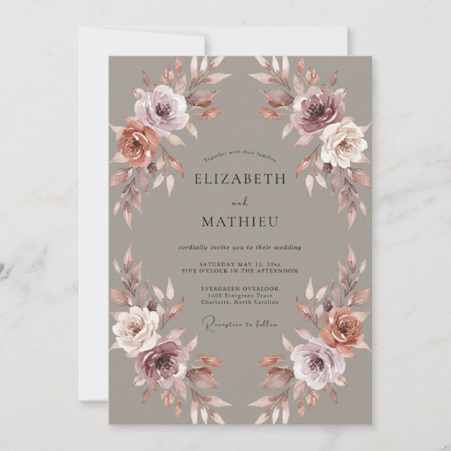 Convite Casamento Outonal Refined Mauve (Frente)
