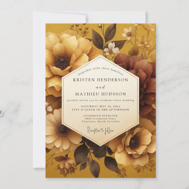 Convite Casamento Outonal Rico em Amarelo Mostarda (Frente)