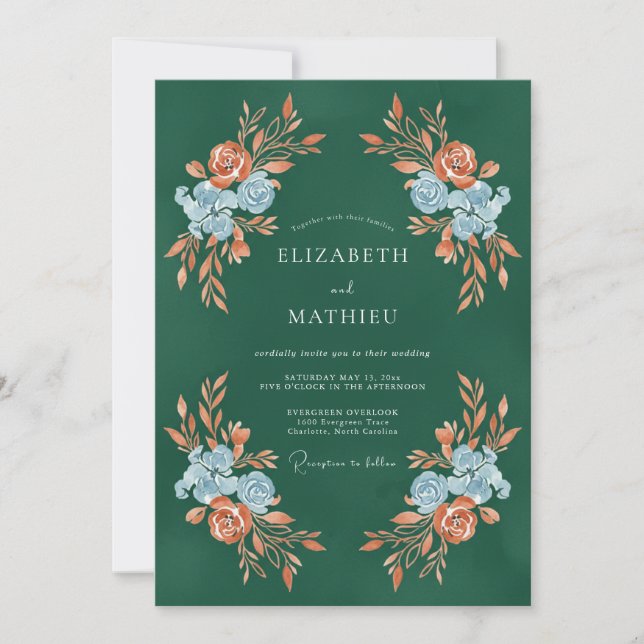Convite Casamento Outonal Rico em Verde Florestal (Frente)