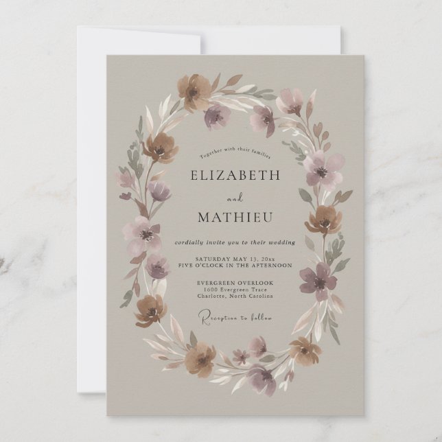 Convite Casamento Outonal Sereno Malva (Frente)