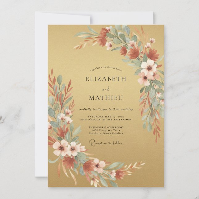 Convite Casamento Outonal Silenciado Dourado (Frente)