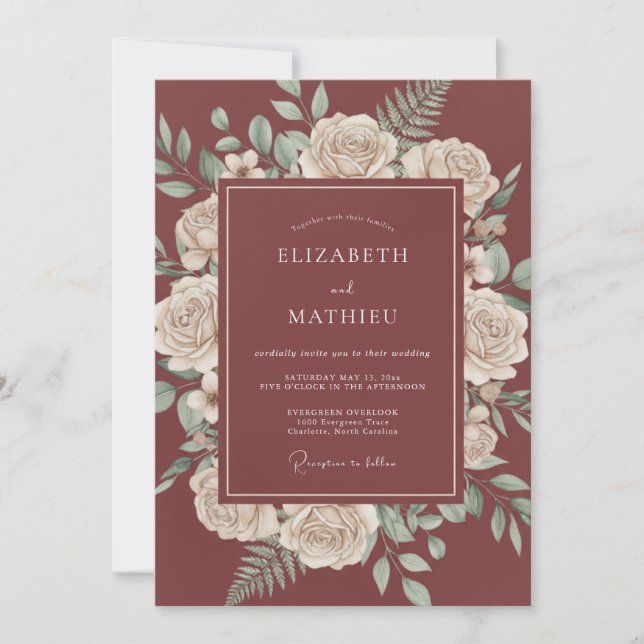 Convite Casamento Outonal Sofisticado em Marrom (Frente)