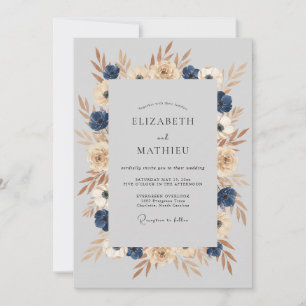 Convite Casamento Outonal Solene Azul Marinho