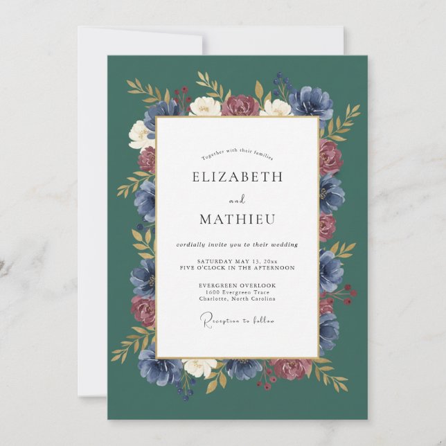 Convite Casamento Outonal Sombrio Verde Escuro (Frente)