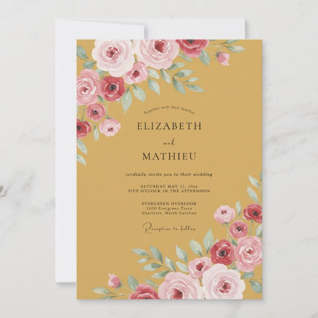Convite Casamento Outonal Suntuoso em Ocre (Frente)
