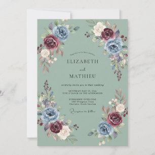 Convite Casamento Outonal Suntuoso em Verde Salvia