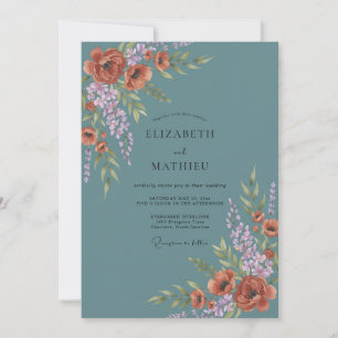 Convite Casamento Outonal Temperamental em Verde Azul