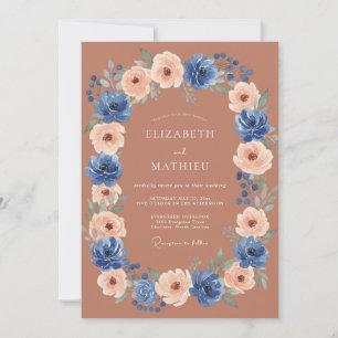 Convite Casamento Outonal Terracota Azul Vibrante