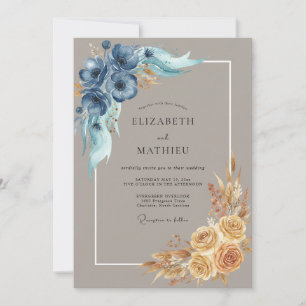 Convite Casamento Outonal Terroso Azul Índigo