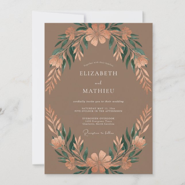 Convite Casamento Outonal Terroso de Mocha (Frente)