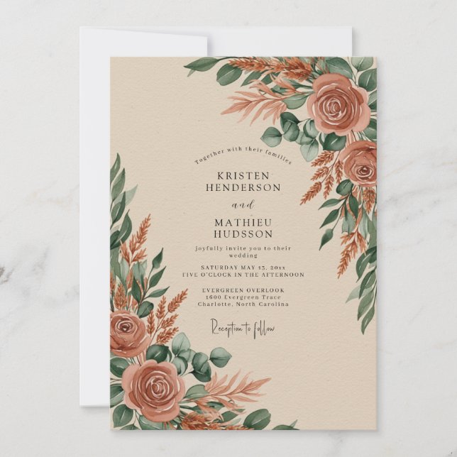 Convite Casamento Outonal Terroso em Ferrugem (Frente)
