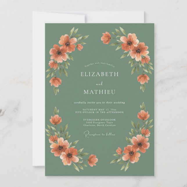 Convite Casamento Outonal Terroso em Verde Sage (Frente)